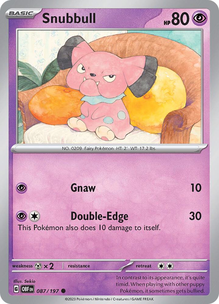 Snubbull 087/197 card from SV03: Obsidian Flames