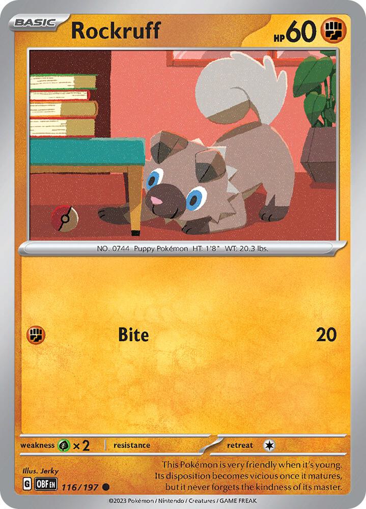 Rockruff 116/197 card from SV03: Obsidian Flames