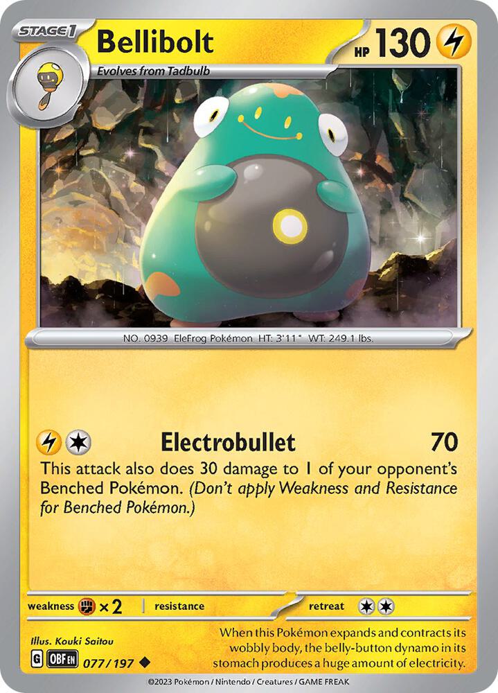 Bellibolt 077/197 card from SV03: Obsidian Flames