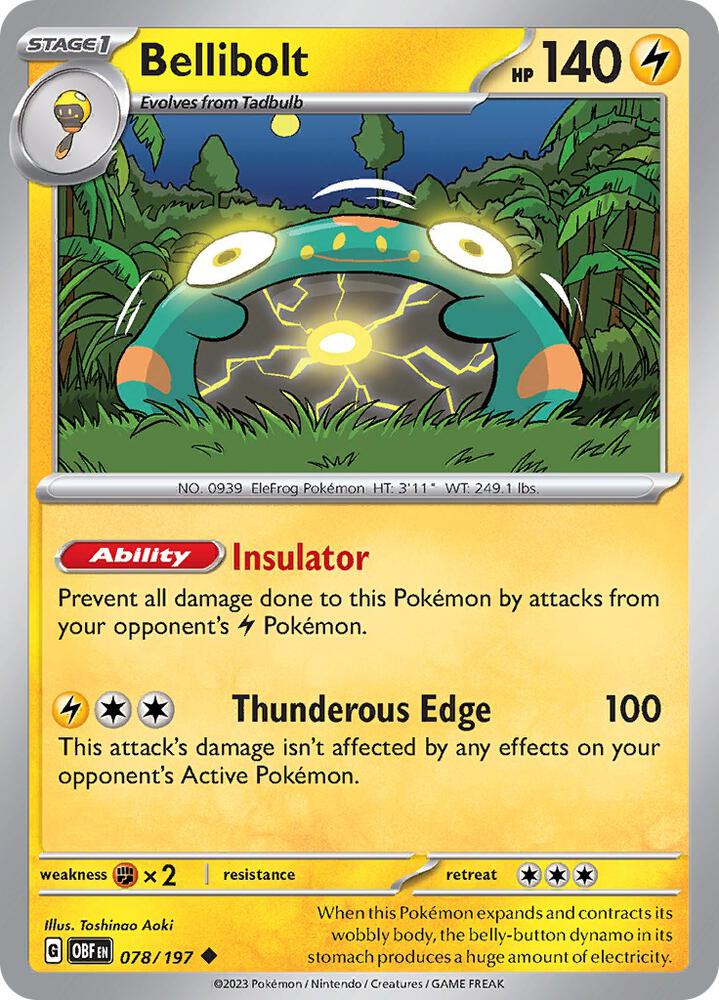 Bellibolt 078/197 card from SV03: Obsidian Flames