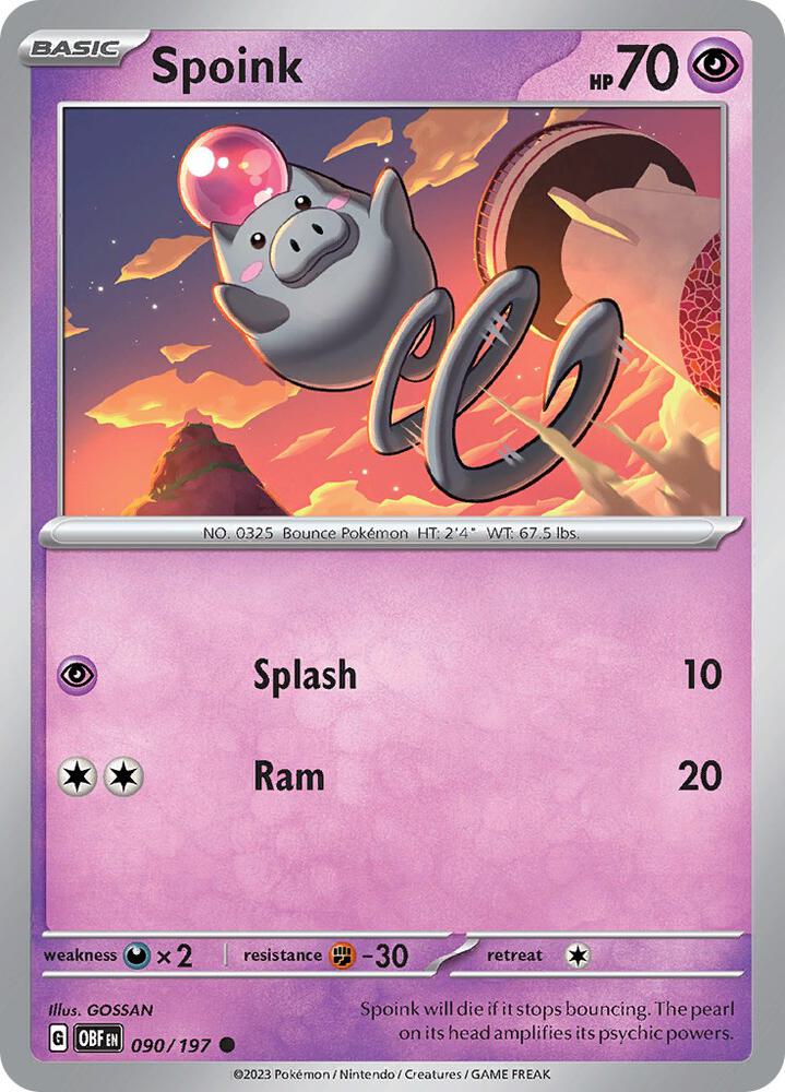 Spoink 090/197 card from SV03: Obsidian Flames