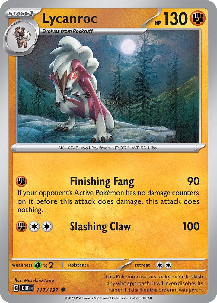 Lycanroc 117/197 card from SV03: Obsidian Flames