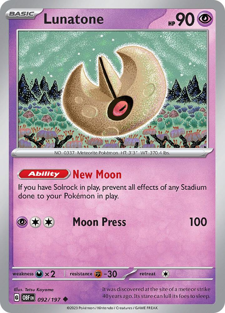 Lunatone 092/197 card from SV03: Obsidian Flames