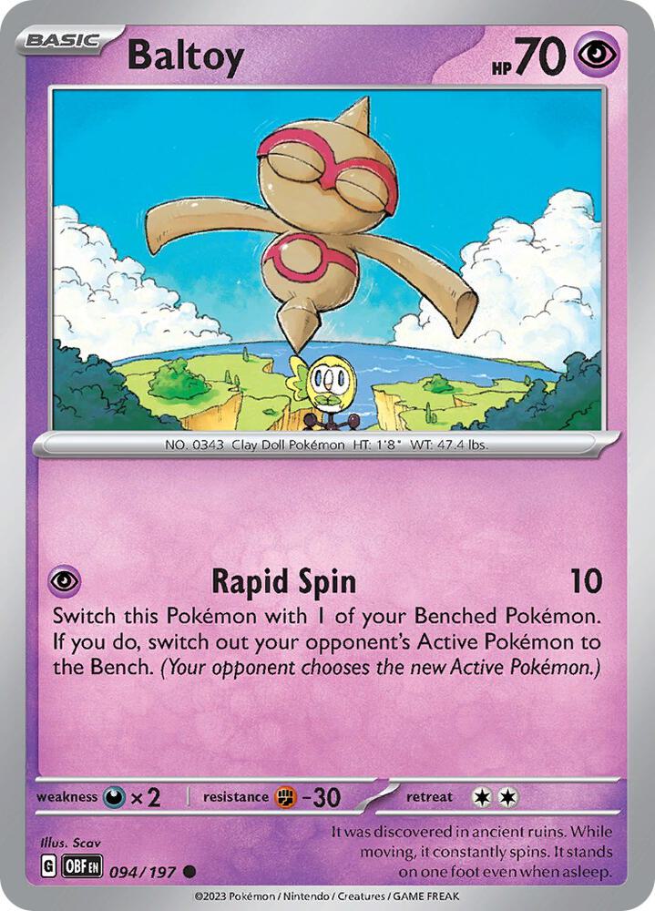 Baltoy 094/197 card from SV03: Obsidian Flames