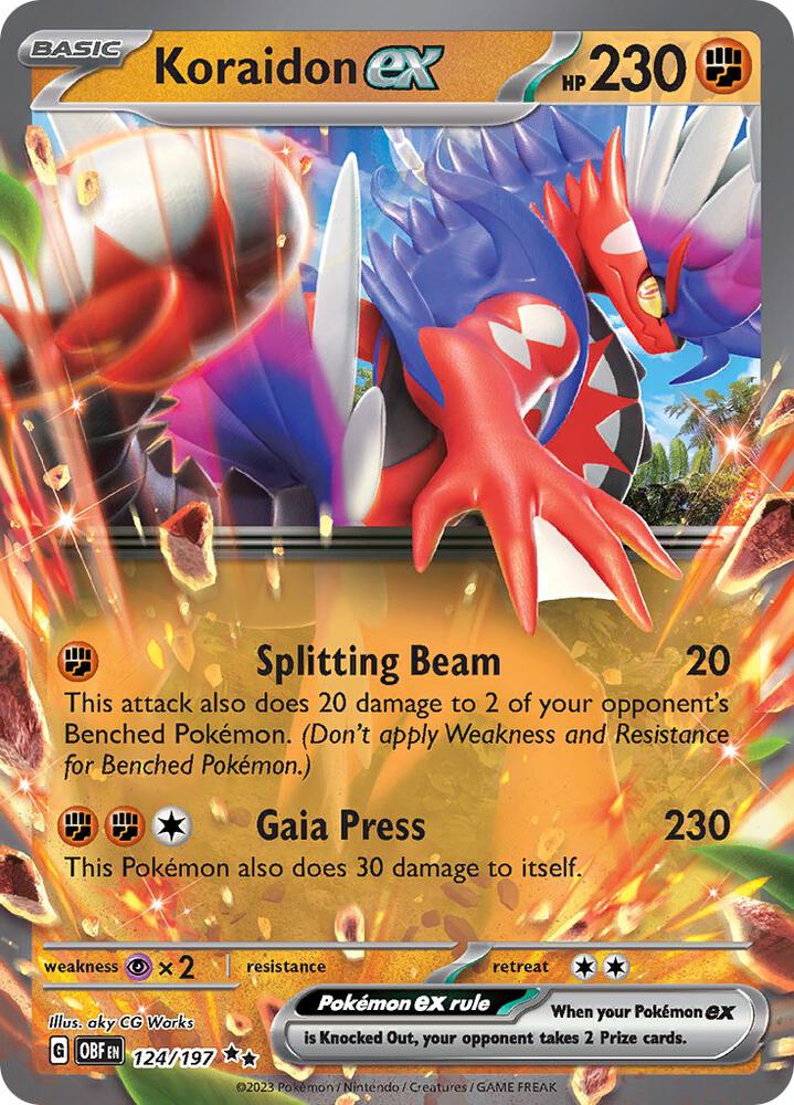 Koraidon ex 124/197 card from SV03: Obsidian Flames