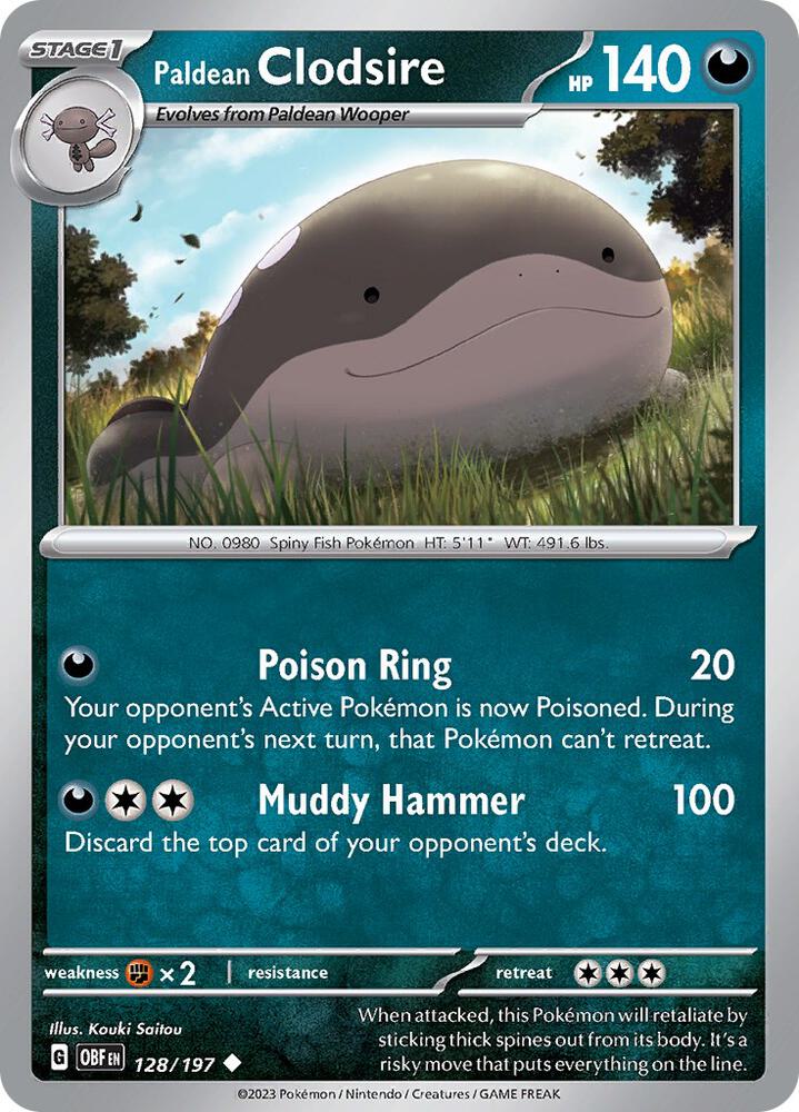 Paldean Clodsire 128/197 card from SV03: Obsidian Flames