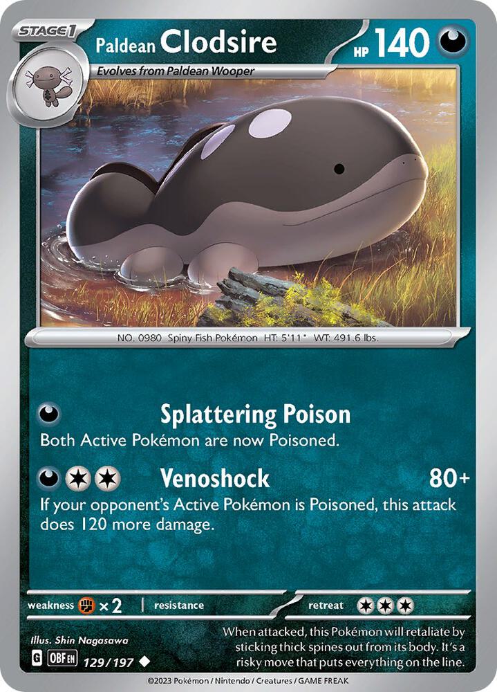 Paldean Clodsire 129/197 card from SV03: Obsidian Flames