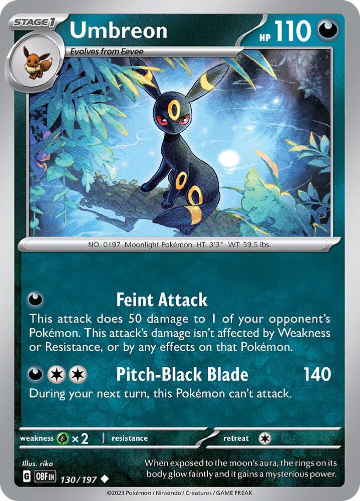 Umbreon 130/197 card from SV03: Obsidian Flames