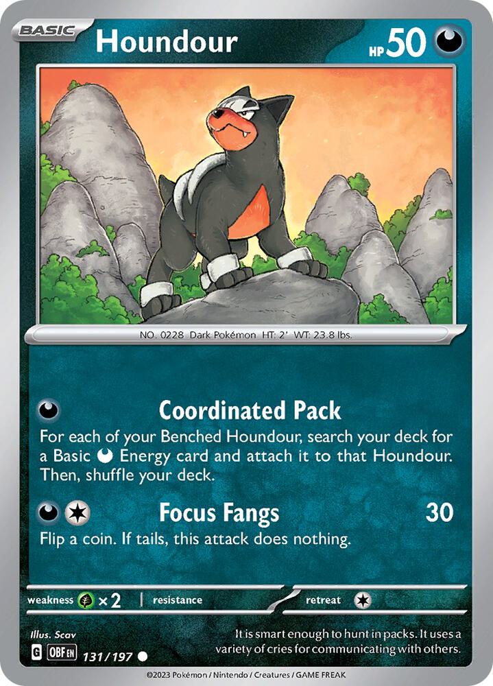 Houndour 131/197 card from SV03: Obsidian Flames