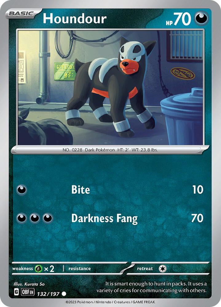 Houndour 132/197 card from SV03: Obsidian Flames
