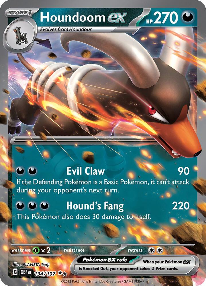 Houndoom ex 134/197 card from SV03: Obsidian Flames