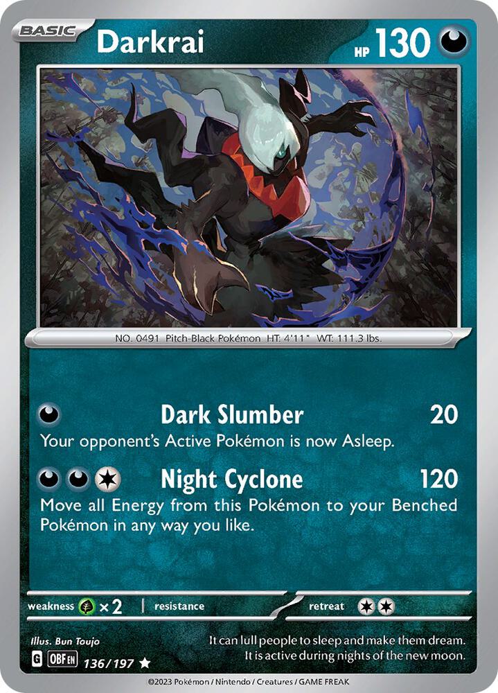 Darkrai 136/197 card from SV03: Obsidian Flames
