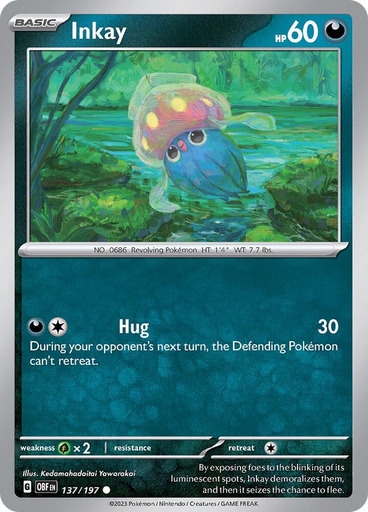 Inkay 137/197 card from SV03: Obsidian Flames