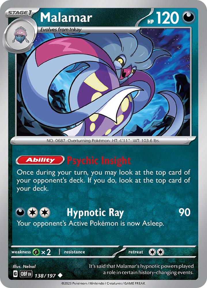Malamar 138/197 card from SV03: Obsidian Flames