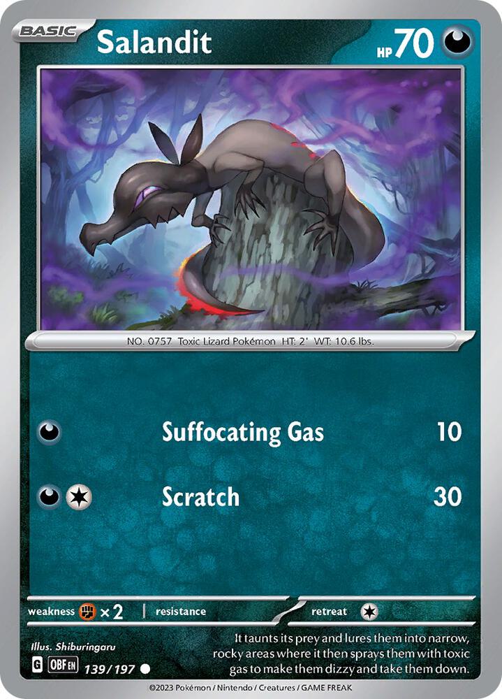 Salandit 139/197 card from SV03: Obsidian Flames