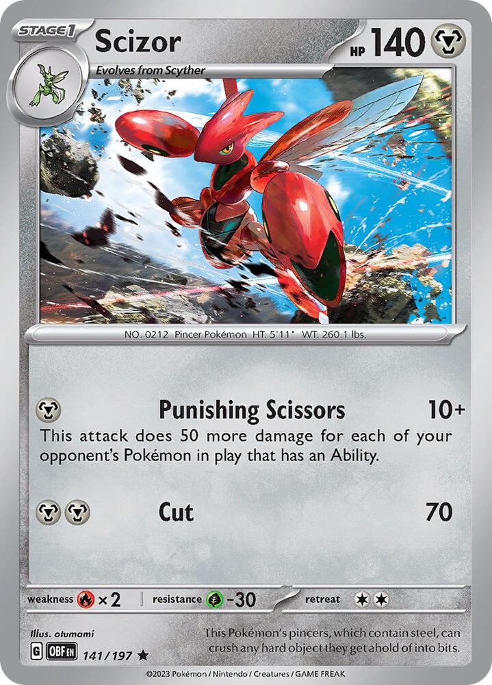 Scizor 141/197 card from SV03: Obsidian Flames