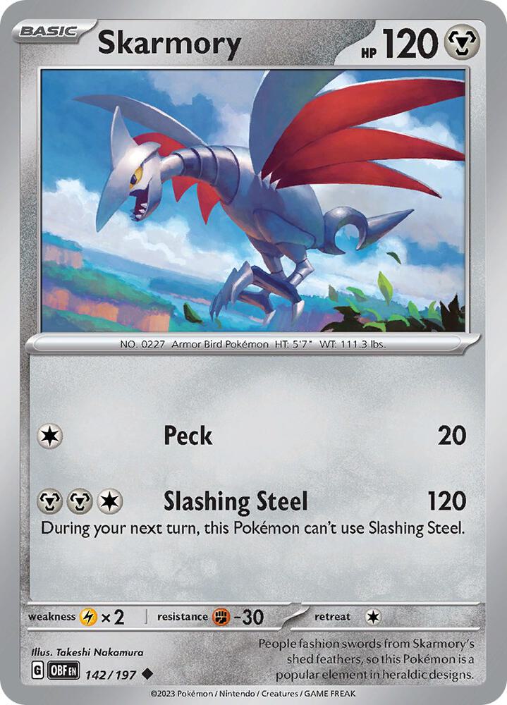 Skarmory 142/197 card from SV03: Obsidian Flames