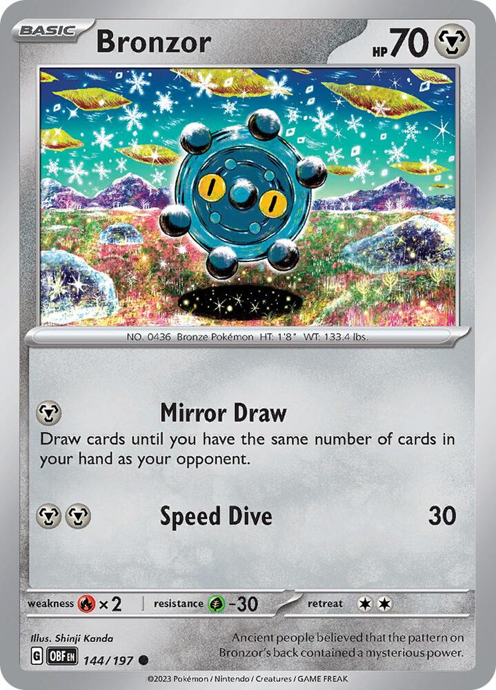 Bronzor 144/197 card from SV03: Obsidian Flames