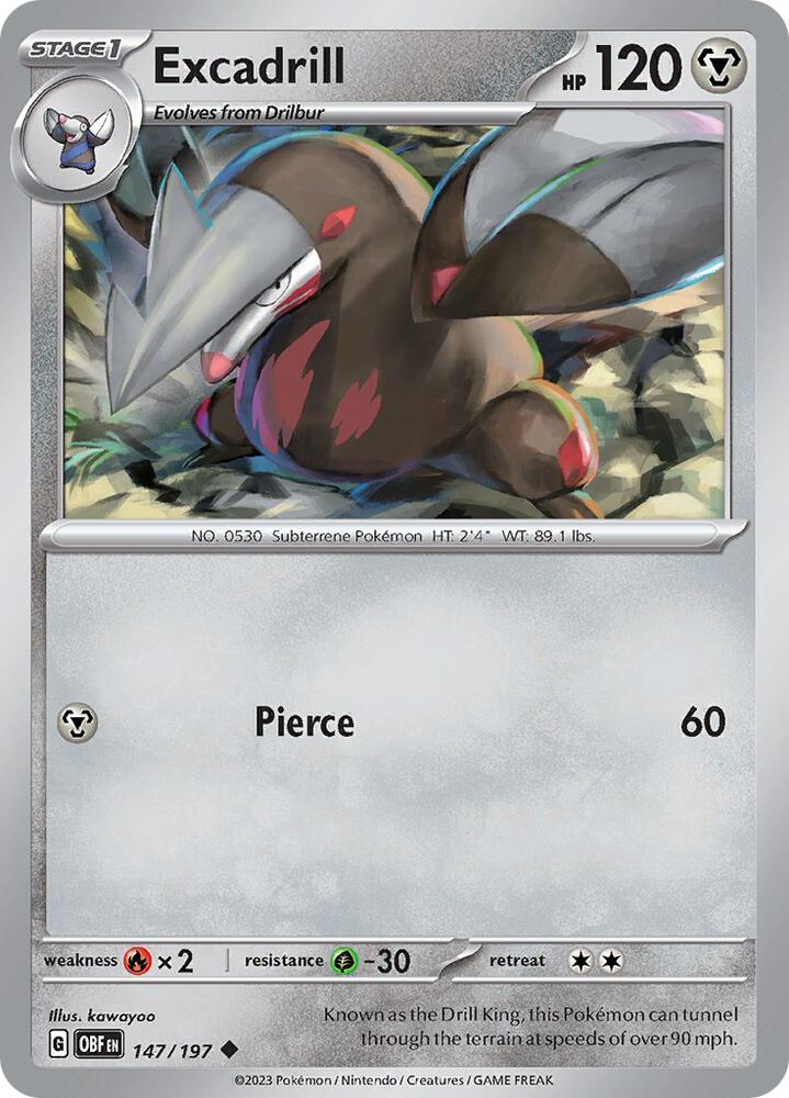 Excadrill 147/197 card from SV03: Obsidian Flames