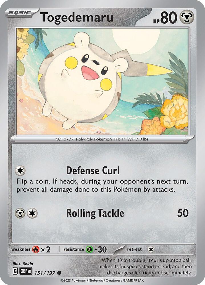 Togedemaru 151/197 card from SV03: Obsidian Flames