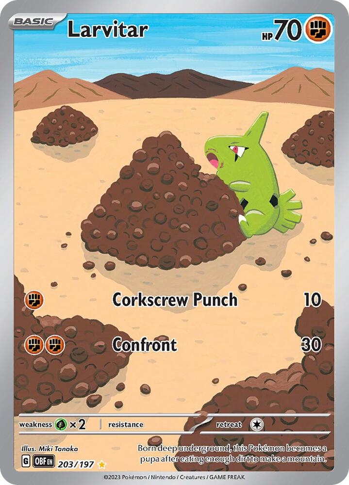 Larvitar 203/197 card from SV03: Obsidian Flames