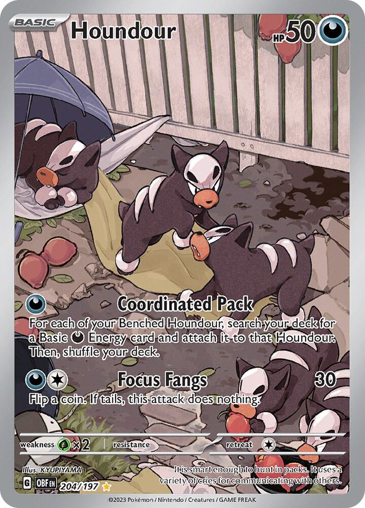 Houndour 204/197 card from SV03: Obsidian Flames