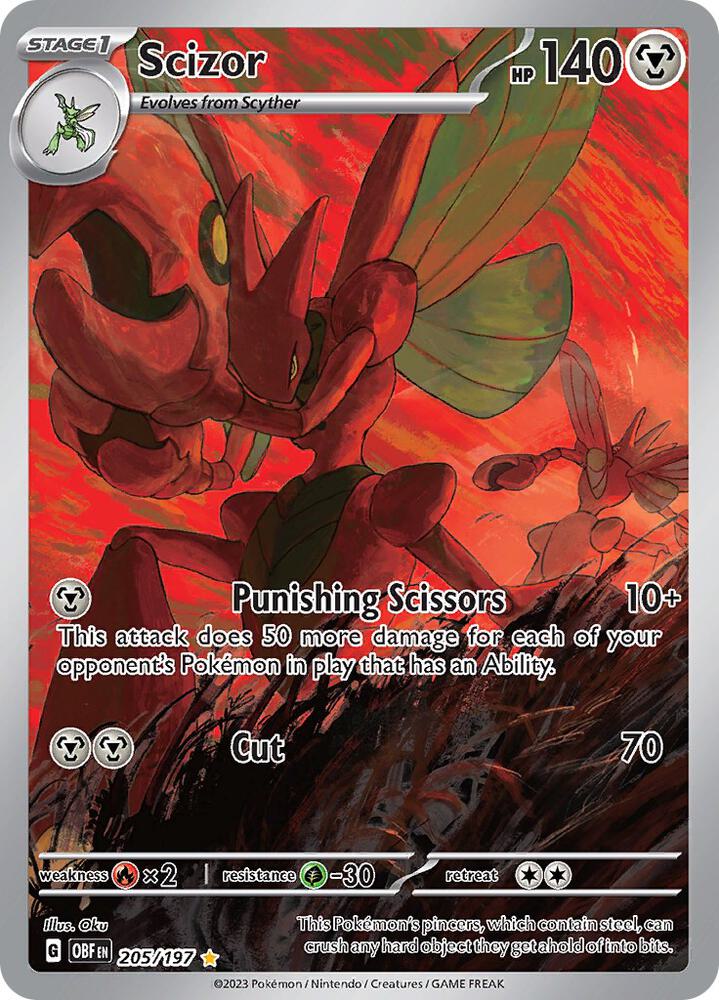 Scizor 205/197 card from SV03: Obsidian Flames