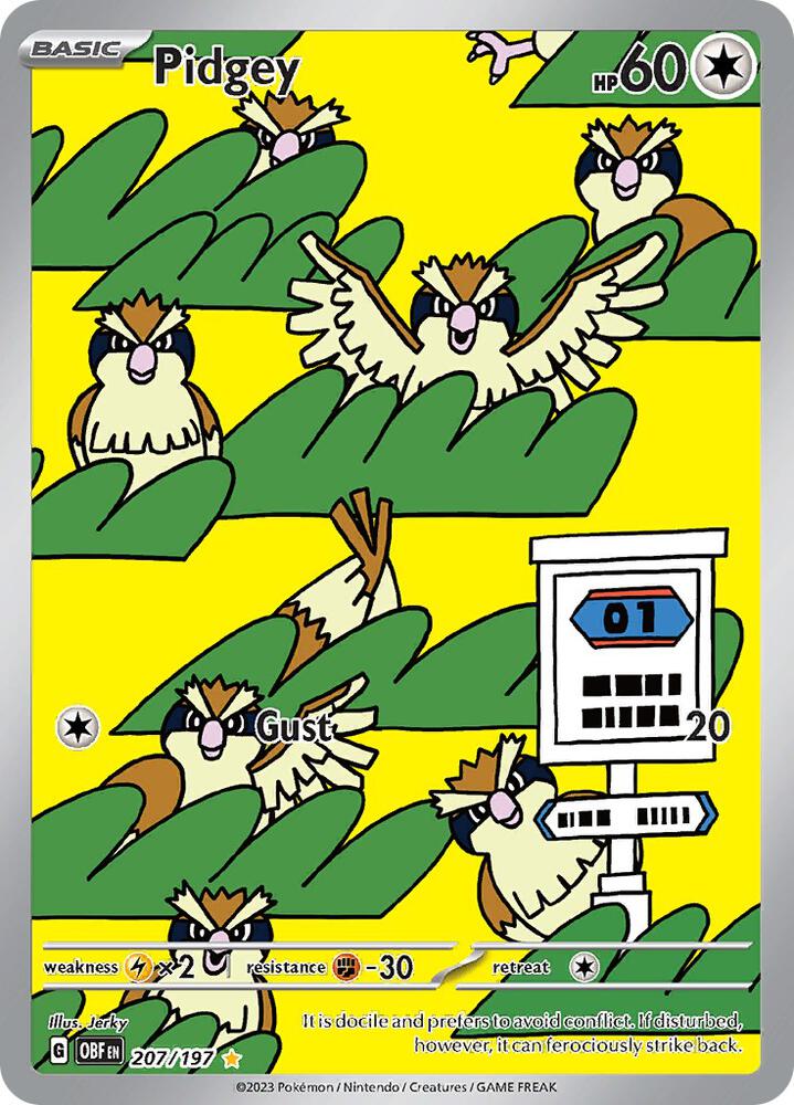 Pidgey 207/197 card from SV03: Obsidian Flames