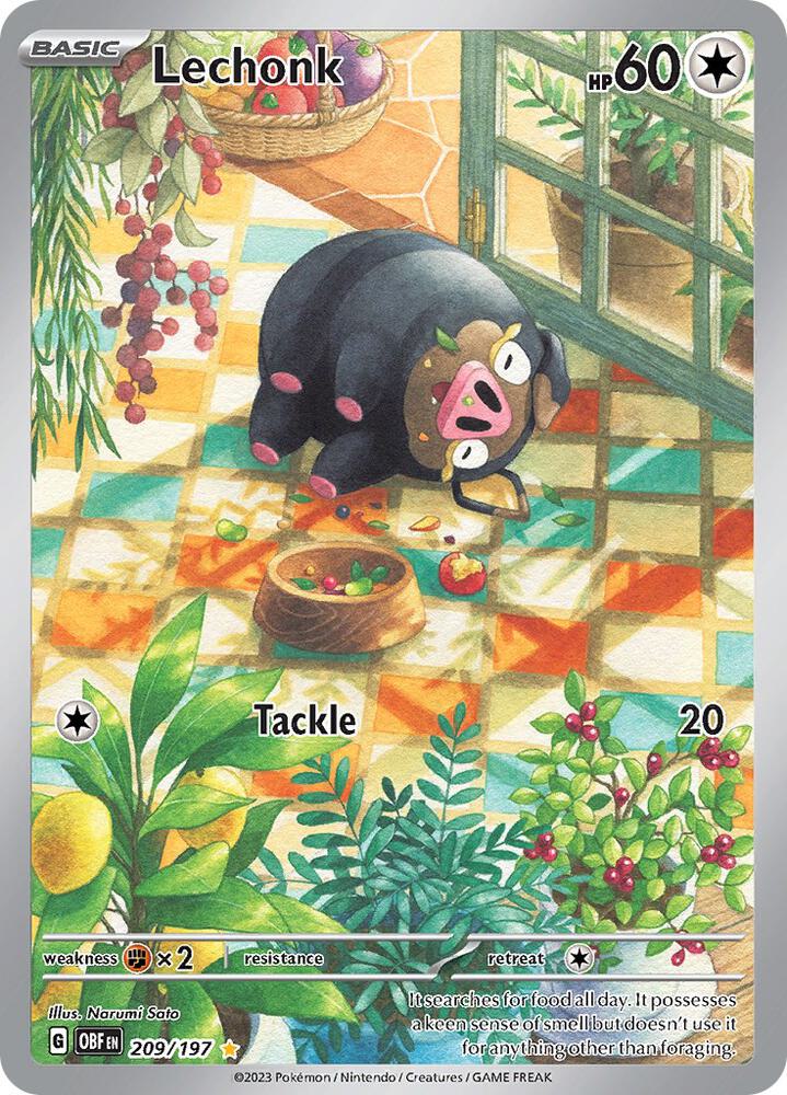 Lechonk 209/197 card from SV03: Obsidian Flames