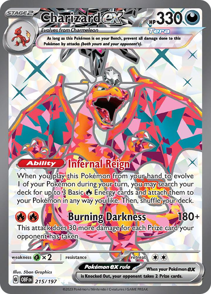 Charizard ex 215/197 card from SV03: Obsidian Flames
