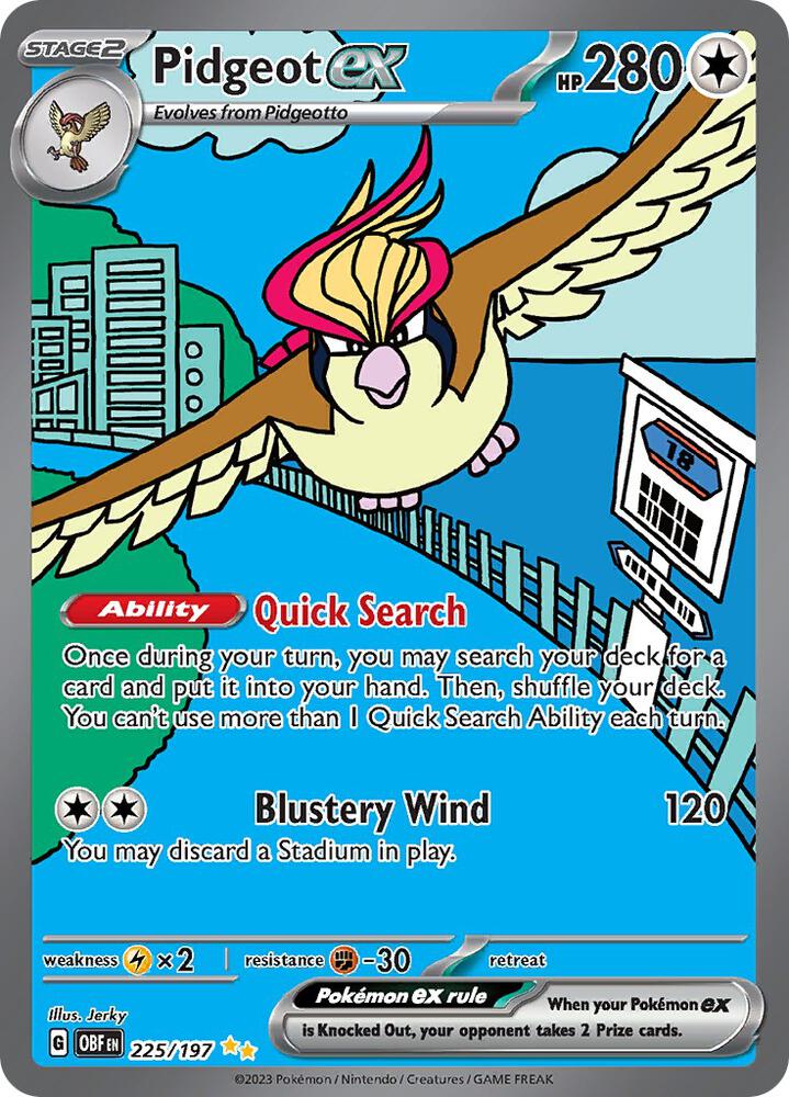 Pidgeot ex 225/197 card from SV03: Obsidian Flames