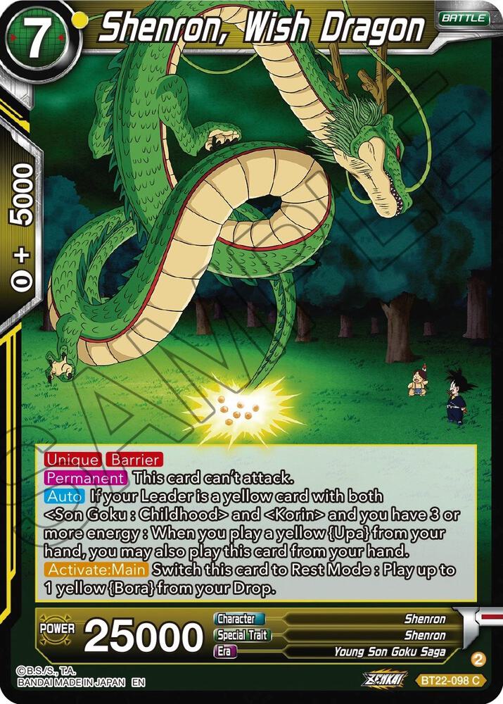 Shenron, Wish Dragon BT22-098 card from Critical Blow