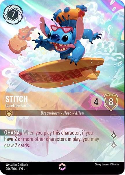 Stitch - Carefree Surfer (Enchanted) 206/204 card from The First Chapter