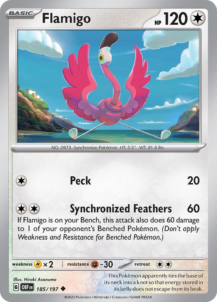 Flamigo 185/197 card from SV03: Obsidian Flames