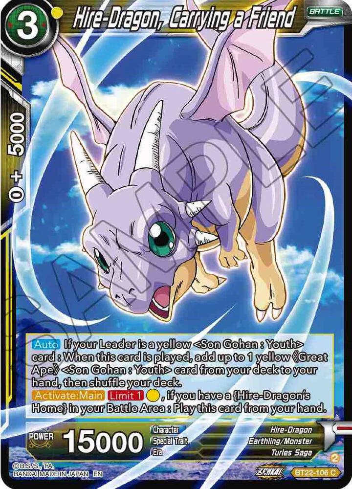 Hire-Dragon, Carrying a Friend BT22-106 card from Critical Blow