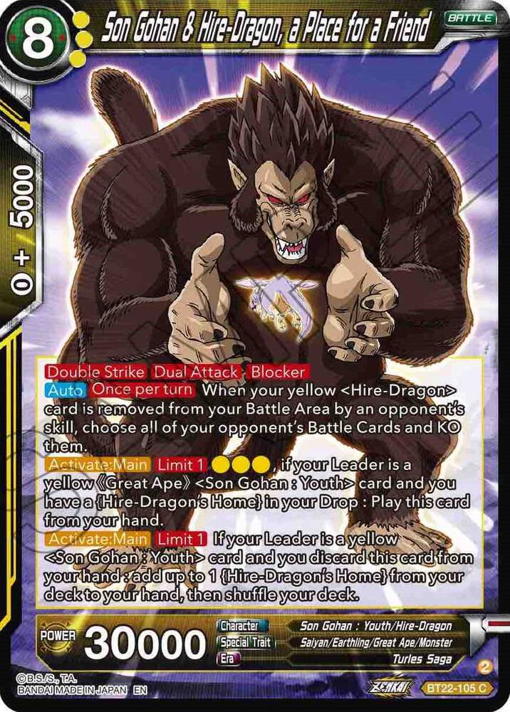 Son Gohan & Hire-Dragon, a place for a Friend BT22-105 card from Critical Blow