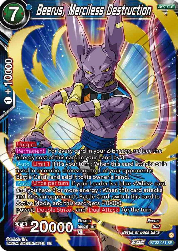 Beerus, Merciless Destruction BT22-051 card from Critical Blow