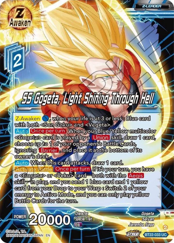 SS Gogeta, Light Shining Through Hell BT22-033 card from Critical Blow
