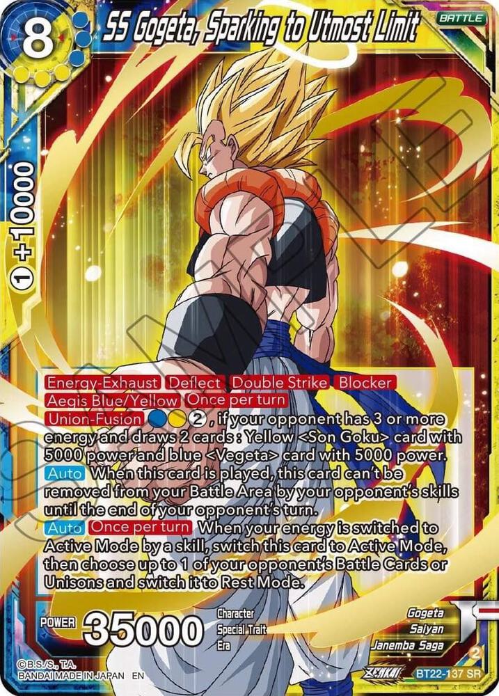 SS Gogeta, Sparking to Utmost Limit BT22-137 card from Critical Blow