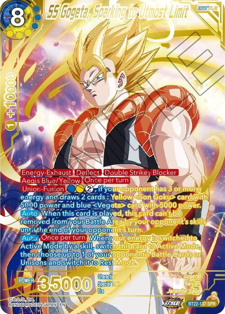 SS Gogeta, Sparking to Utmost Limit (SPR) BT22-137 card from Critical Blow