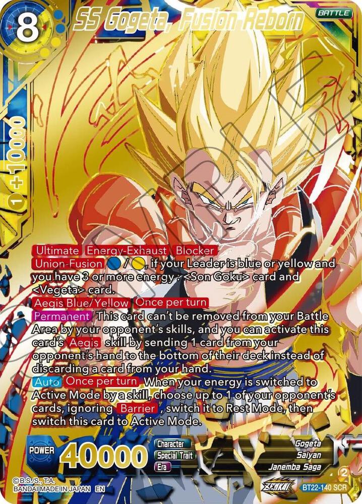 SS Gogeta, Fusion Reborn BT22-140 card from Critical Blow