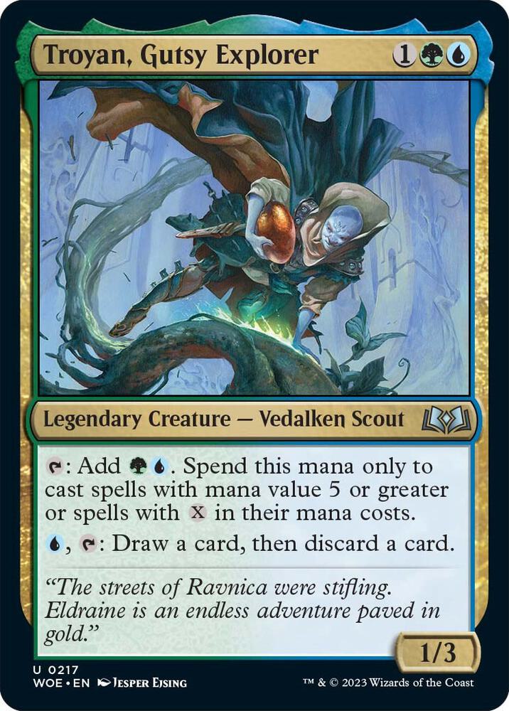 Troyan, Gutsy Explorer 217 card from Wilds of Eldraine