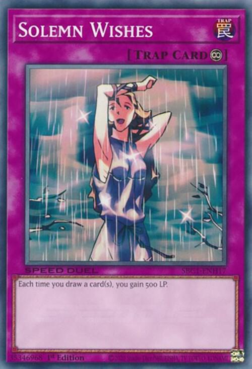 Solemn Wishes SBC1-ENH17 card from Speed Duel: Streets of Battle City