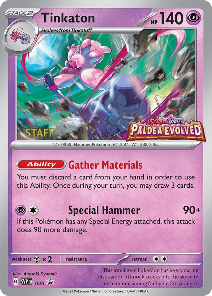 Tinkaton (Prerelease) [Staff] 020 card from SV: Scarlet & Violet Promo Cards