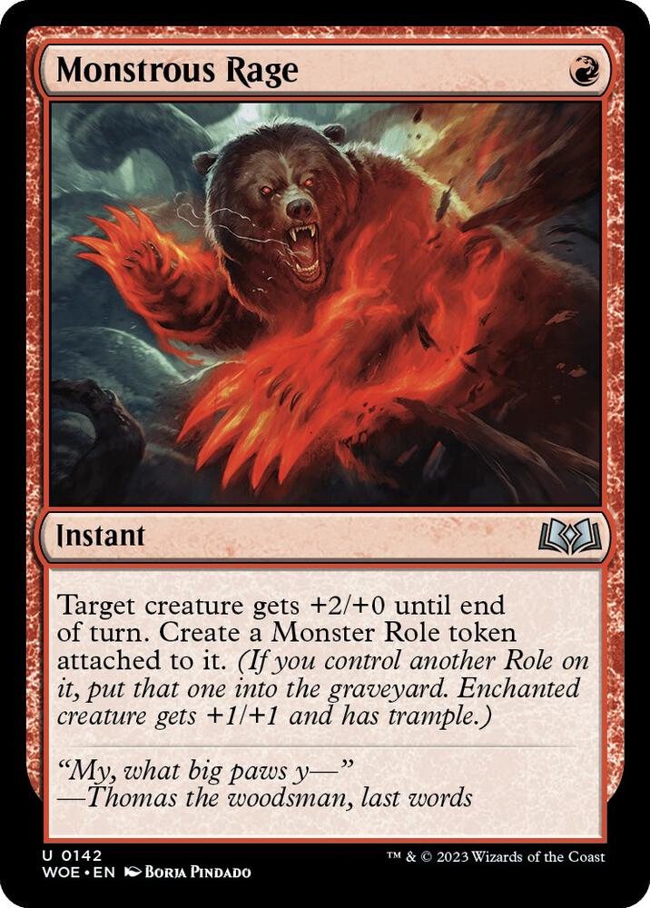 Monstrous Rage 142 card from Wilds of Eldraine