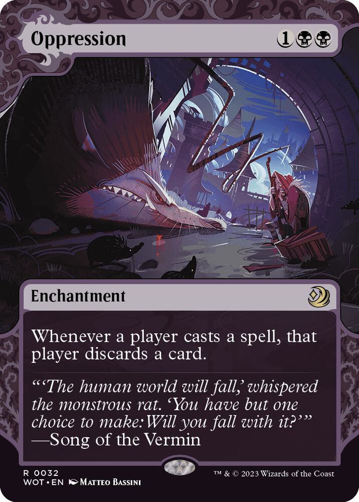 Oppression 32 card from Wilds of Eldraine: Enchanting Tales