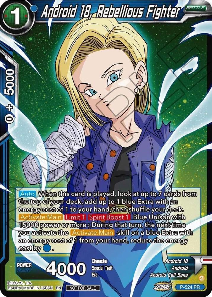 Android 18, Rebellious Fighter (Zenkai Series Tournament Pack Vol.5) P-524 card from Tournament Promotion Cards