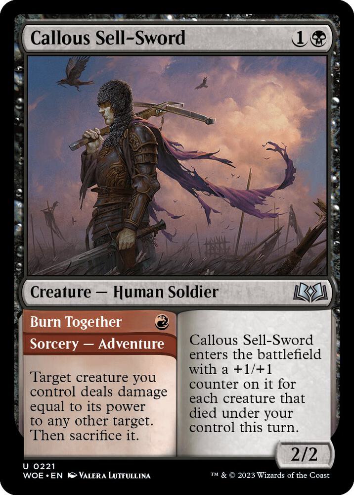 Callous Sell-Sword 221 card from Wilds of Eldraine