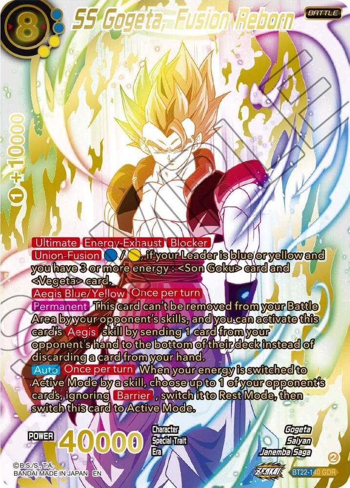 SS Gogeta, Fusion Reborn (GDR) BT22-140 card from Critical Blow