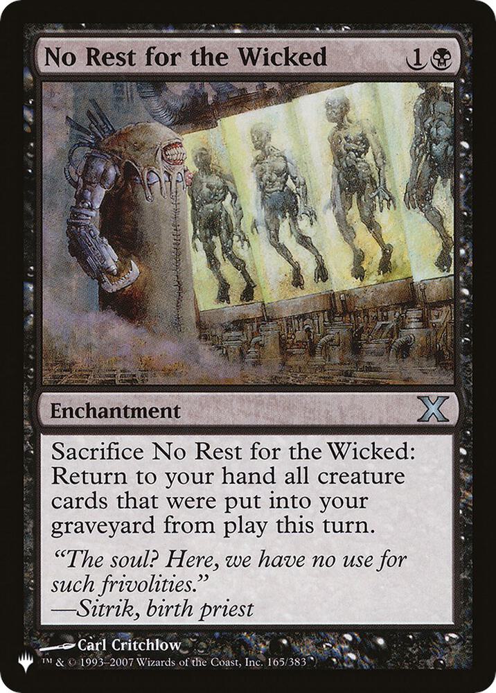 No Rest for the Wicked 165/383 card from The List Reprints